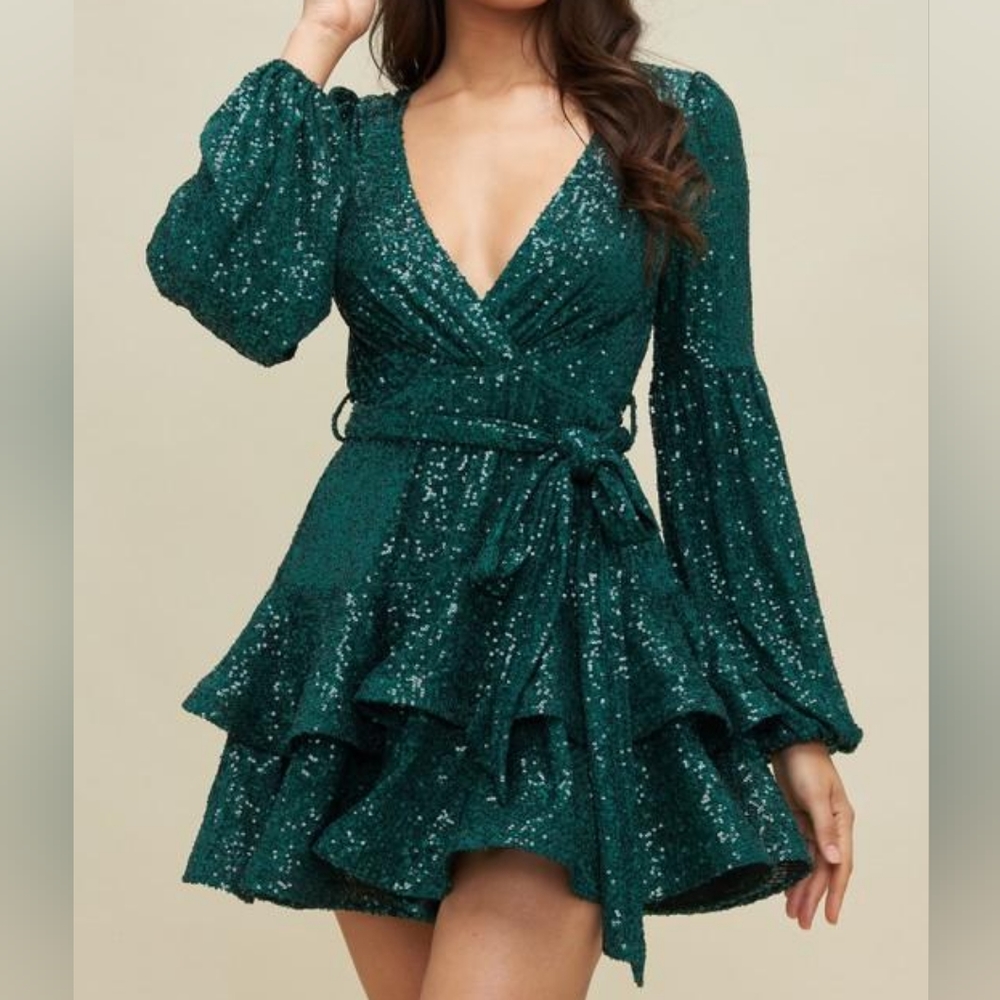 Green sequin mini dress